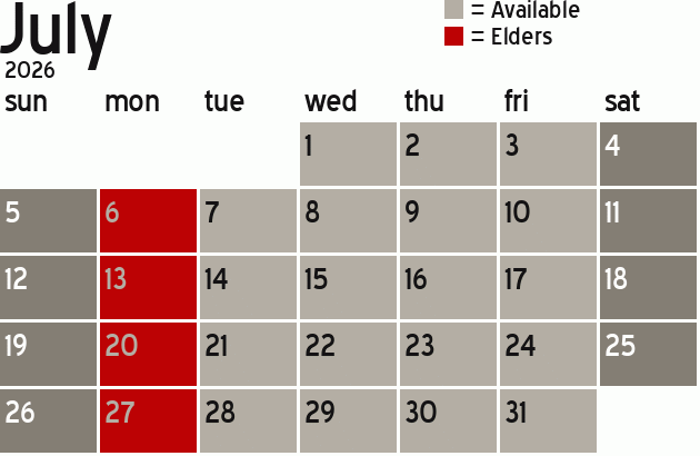 Missionary Dinner Calendar